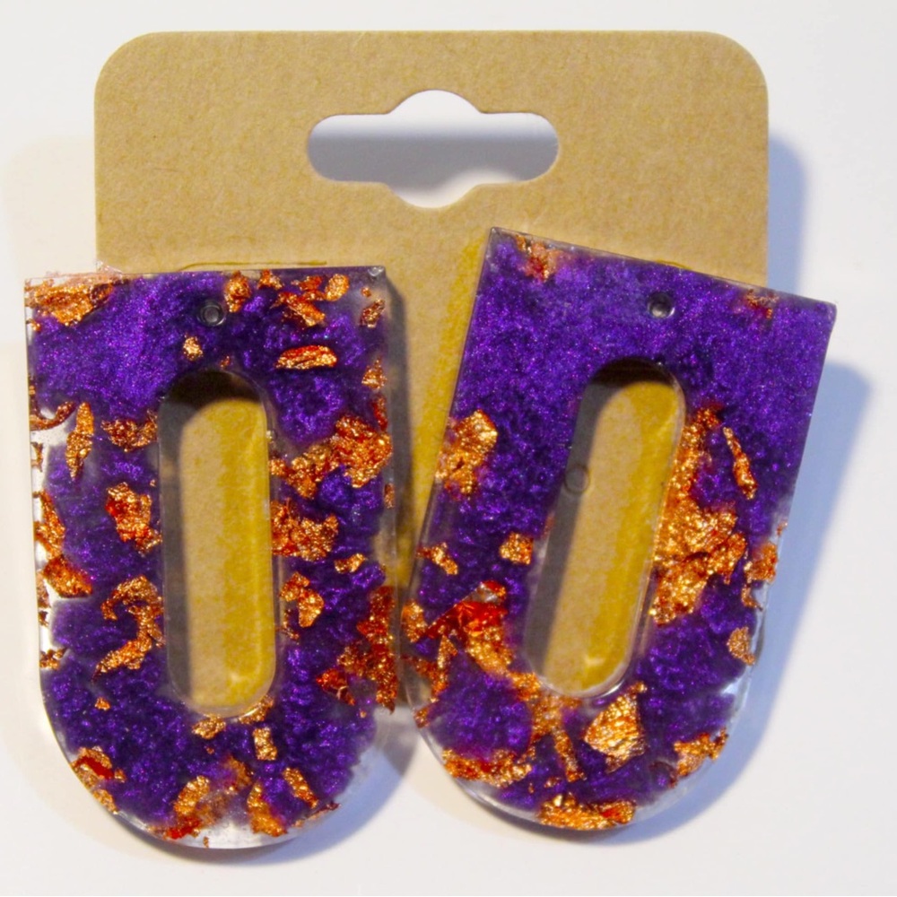 Purple and Gold Resin Earrings